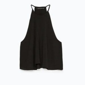 Zara Woman Black Flowy Halter Neck Crop Top